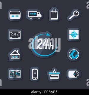 Site Internet magasin ouvert 24 heures pour les achats en ligne et le service client isolé concept vector illustration Illustration de Vecteur