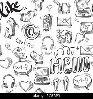 Médias sociaux doodle transparente motif de fond vector illustration Illustration de Vecteur