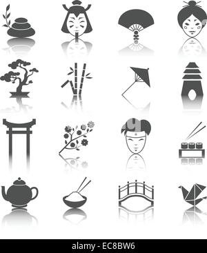 La culture japonaise icons set de bonsaï origami sushi et cérémonie du thé d'illustration vectorielle isolés Illustration de Vecteur