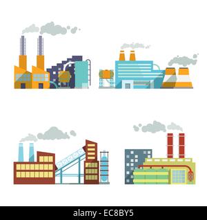 Bâtiments industriels et les centrales électriques usine isolée Icon Set vector illustration Illustration de Vecteur