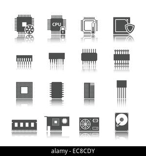 La technologie des circuits électroniques périphériques black icons set isolated vector illustration Illustration de Vecteur