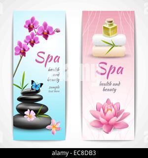 Soins de santé beauté Spa vertical banner set à orchidées papillon lotus vector illustration isolé Illustration de Vecteur