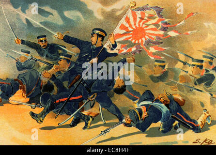 1904-1905 La guerre russo-japonaise. Un Japonais d'impression a des troupes de la 1re Division de l'Armée impériale japonaise à la bataille de Shenzhen en mai 1904 Banque D'Images