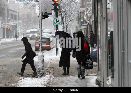 Montréal, Canada. Dec 10, 2014. Les gens à pied au cours de l'accumulation de neige sur le Mont Royal à Montréal, au Québec le 10 décembre 2014. Credit : Lee Brown/Alamy Live News Banque D'Images