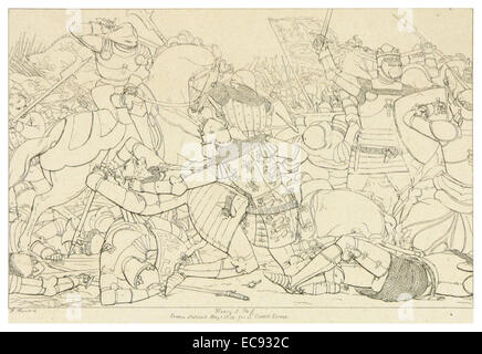 Illustration tirée de la série de 1828-33 d'œuvres de Shakespeare, représentant spécifiquement une scène de Henry V, reflétant l'importance historique et culturelle des pièces de Shakespeare au XIXe siècle. Banque D'Images