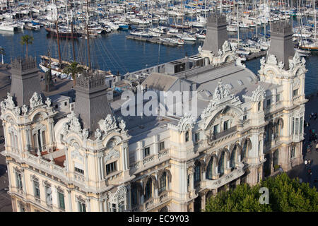 Autorité Portuaire de Barcelone de bâtiment au-dessus de Port Vell, Barcelone, Catalogne, Espagne. Banque D'Images