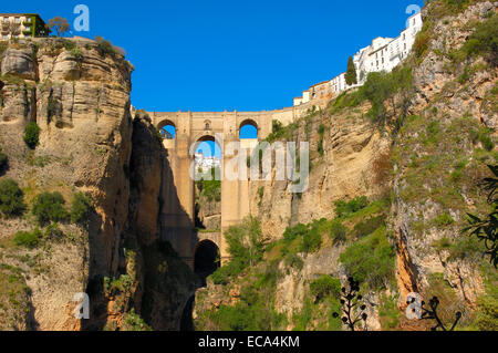 Puente Nuevo, nouveau pont, enjambant les gorges du Tage, Ronda, Málaga province, Andalusia, Spain, Europe Banque D'Images