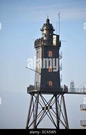 Obereversand Leuchtturm phare, port de pêche de Neuastenberg, Basse-Saxe, Allemagne Banque D'Images