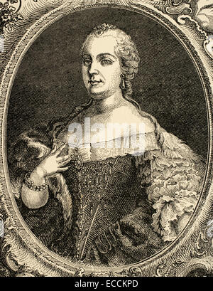 Marie-thérèse (1717-1780), Archiduchesse d'Ausria, Reine de Hongrie et de Bohème. Portrait. Gravure, 1882. Banque D'Images