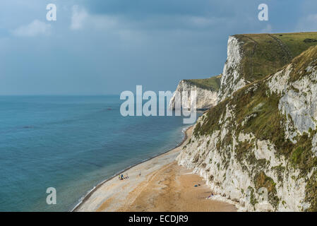 Falaises de craie et les plages sur la côte jurassique près de crique de Lulworth, dans le Dorset, en Angleterre, à côté de Durdle Door. Banque D'Images