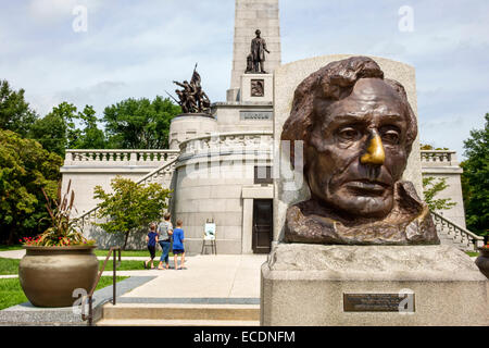 Springfield Illinois, cimetière Oak Ridge, site historique d'État Abraham Lincoln Tomb & War Memorials, mémorial, monument, tête, sculpture, Gutzon Borglum chabp Banque D'Images