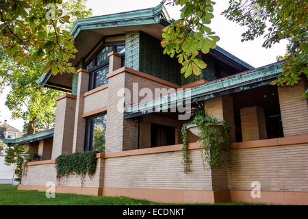 Springfield Illinois, aristocratie Hill, Dana-Thomas House State Historic site, Frank Lloyd Wright, style Prairie, extérieur extérieur, IL140903124 Banque D'Images