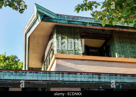 Springfield Illinois, aristocratie Hill, Dana-Thomas House State Historic site, Frank Lloyd Wright, style Prairie, extérieur, détail, IL140903126 Banque D'Images