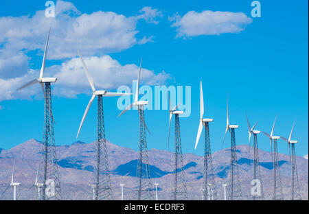 Groupe d'éoliennes pour la production d'énergie électrique renouvelable dans la région de Palms Springs , Californie Banque D'Images