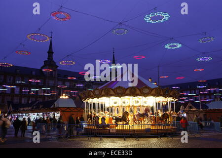 Marché de Noël, la Plaza Mayor, Madrid, Espagne Banque D'Images