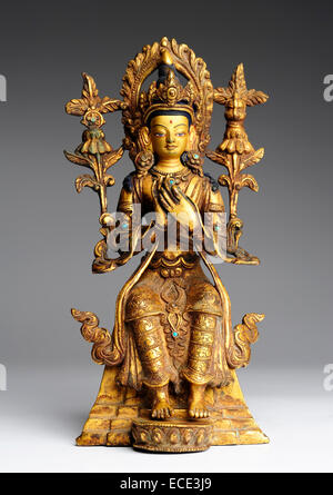 Ancienne sculpture de Bouddha en bronze doré,,, Maitreya, Tibet Banque D'Images