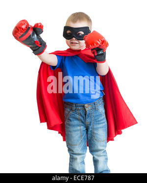Super Héros kid boy en masque isolé de jeu Banque D'Images