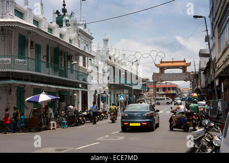 L'Ile Maurice, Port Louis, Rue Royale, Jummah Mosque et Chinatown gateway Banque D'Images