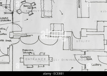 Maison des architectes dessiné à la main ou les plans de l'immobilier Banque D'Images