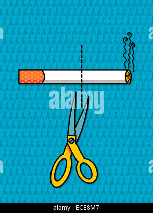 Concept de cesser de fumer - ciseaux coupant une cigarette - illustration symbolisant l'arrêt du tabac, la cessation du tabac et un mode de vie plus sain Banque D'Images