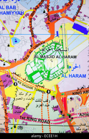 La Mecque la carte et Masjidil Haram au Royaume d'Arabie Saoudite Banque D'Images