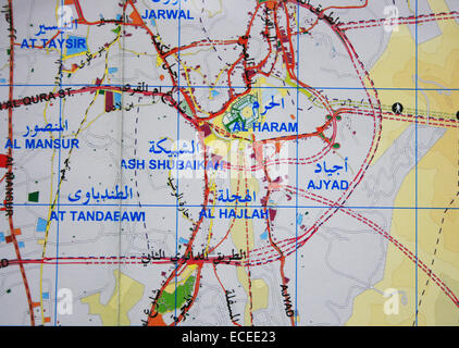 La Mecque la carte et Masjidil Haram au Royaume d'Arabie Saoudite Banque D'Images