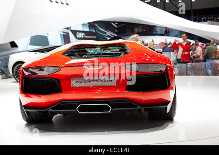 Genève - le 8 mars : La Lamborghini Aventador sur l'affichage à la 81e, Geneva Palexpo Salon International de l'automobile Banque D'Images