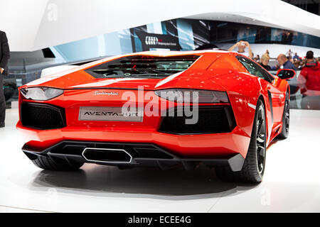 Genève - le 8 mars : La Lamborghini Aventador sur l'affichage à la 81e, Geneva Palexpo Salon International de l'automobile Banque D'Images