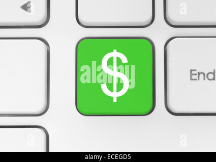 Bouton vert avec symbole du dollar sur le clavier, close-up Banque D'Images