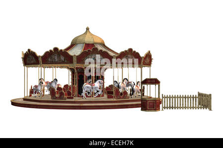 Numérique 3D render of a vintage carnival carousel isolé sur fond blanc Banque D'Images