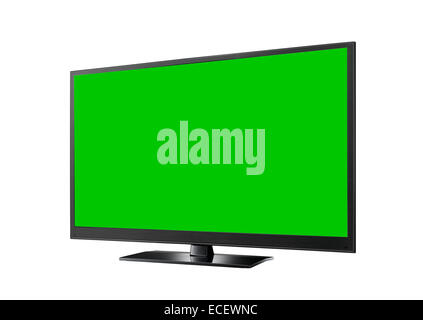 Télévision avec grand écran plat vert isolated on white Banque D'Images