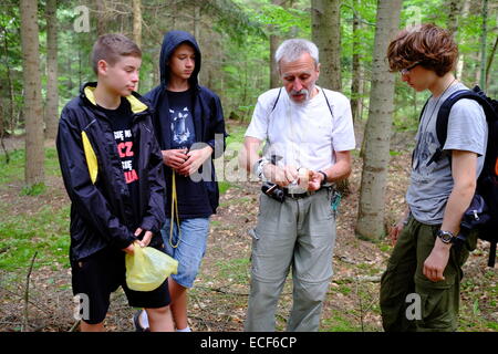 Les adolescents au camp, en forêt de type scout Lubianka, près de Poznań, région de Sainte-Croix Banque D'Images