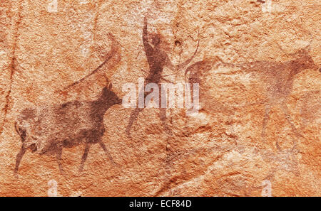 Célèbres peintures rupestres préhistoriques de Tassili N'Ajjer, Algérie Banque D'Images