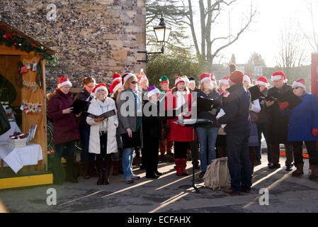 Carol Singers d'effectuer dans l'Étroite La cathédrale de Winchester Hampshire UK chanté des chants de Noël Banque D'Images