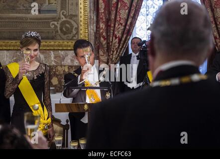 Le Roi Juan Carlos d'Espagne, son épouse Sofia, le Prince Felipe et la Princesse Letizia fréquentant le dîner de gala organisé au Président mexicain Enrique Peña Nieto et son épouse Angelica Rivero comprend : La Princesse Letizia d'Espagne,réduite où : Madrid, Espagne Quand : Banque D'Images