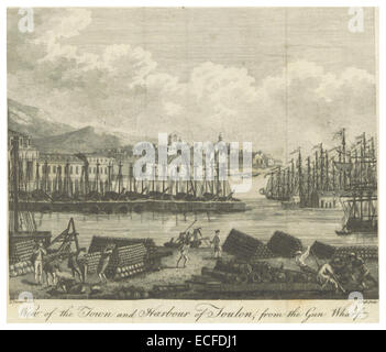 Une illustration de 1800 par Mante représentant le port de Toulon en France, mettant en évidence la position navale stratégique au XVIIIe siècle. Banque D'Images