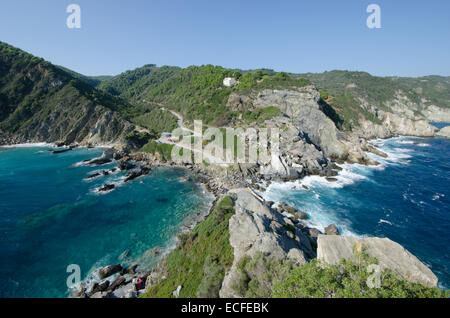 Voir Mamma Mia de chapelle, Agios Ioannis, à plus de Skopelos, l'île grecque. Octobre. Banque D'Images