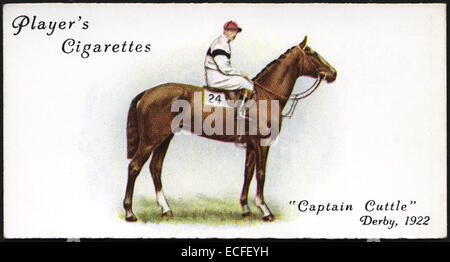 Carte Cigarette Cigarettes Player's par le département d' gagnant du derby en 1922 avec Steve jockey Donoghue publié par John Player & Sons en 1933 Banque D'Images