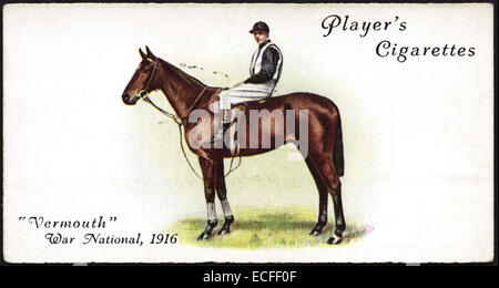 Carte de cigarettes par la cigarette du joueur vedette de la guerre gagnant VERMOUTH en 1916 avec NATIONAL jockey Jack Reardon publié par John Player & Sons en 1933 Banque D'Images