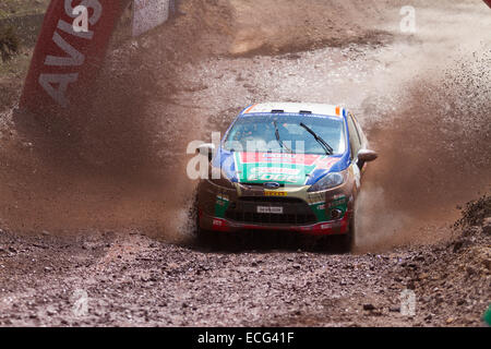 ISTANBUL, TURQUIE - 17 août 2014 : Ferhat Tanribilir durs Ford Fiesta R2 de voiture Ford Castrol Team Turkiye dans Avis Bosphore R Banque D'Images