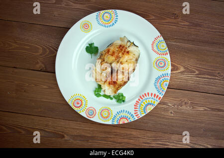 Scrod Boulangerie - plat populaire dans la côte de la Nouvelle Angleterre et du Canada atlantique. Banque D'Images