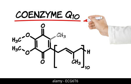 Formule chimique de la coenzyme Q10 sur fond blanc Banque D'Images