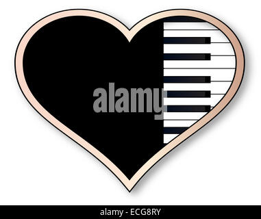 Un clavier de piano insérés dans un coeur rose isolé. Banque D'Images