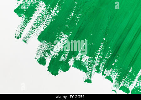 Résumé Les coups de pinceau de peinture vert fond aquarelle sur papier blanc Banque D'Images