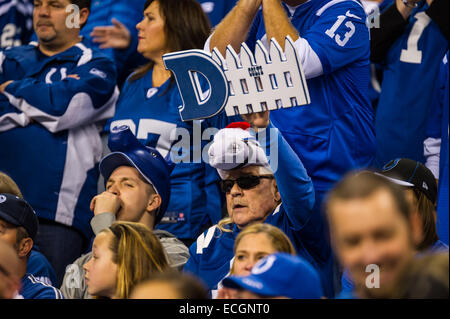 Indianapolis, Indiana, USA. 14 Décembre, 2014. Indianapolis Colts fan d'encourager la défense au cours du premier trimestre de la NFL match entre Houston Texans et Indianapolis Colts le 14 décembre 2014. 10 - Houston Texans Indianapolis Colts 17. Credit : Cal Sport Media/Alamy Live News Banque D'Images