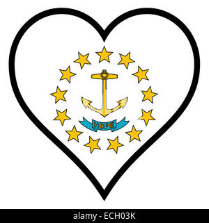 Rhode Island State flag dans un coeur tout sur un fond blanc Banque D'Images