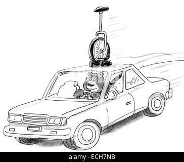 Ours avec unicycle. Illustration de Vecteur