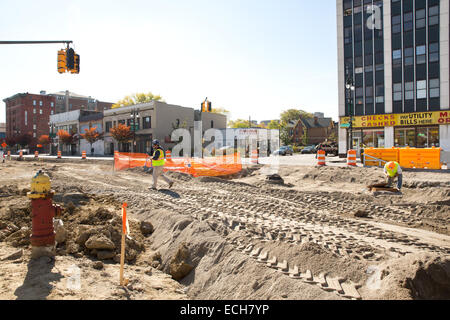 Projet de tramway 'M-1' sur Woodward Ave, Detroit, Michigan, USA. Le 23 octobre 2014. Banque D'Images