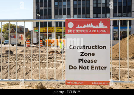 Projet de tramway 'M-1' sur Woodward Ave, Detroit, Michigan, USA. Le 23 octobre 2014. Banque D'Images