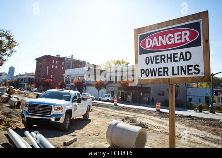 Projet de tramway 'M-1' sur Woodward Ave, Detroit, Michigan, USA. Le 23 octobre 2014. Banque D'Images